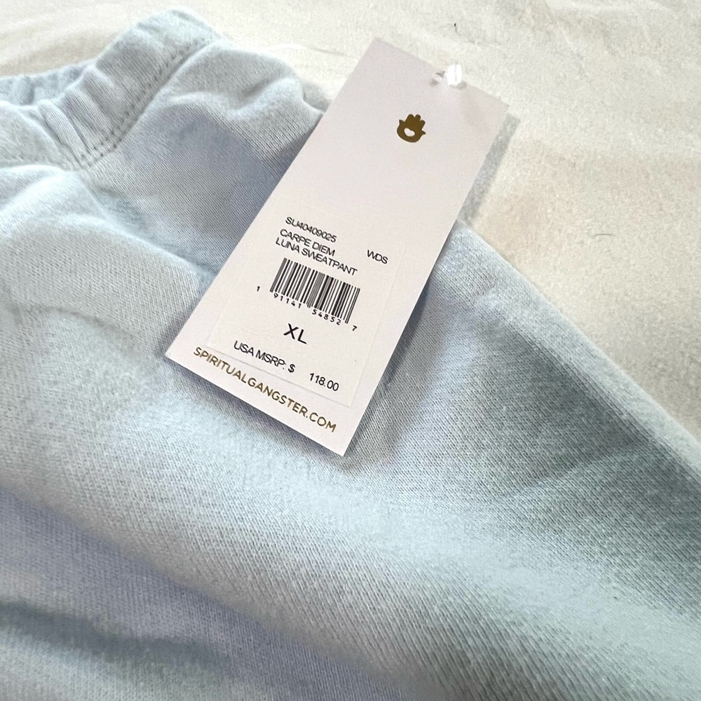 Spiritual Gangster Light Blue Sweatpants joggers Carpe Diem L or XL NWT - Picture 4 of 8